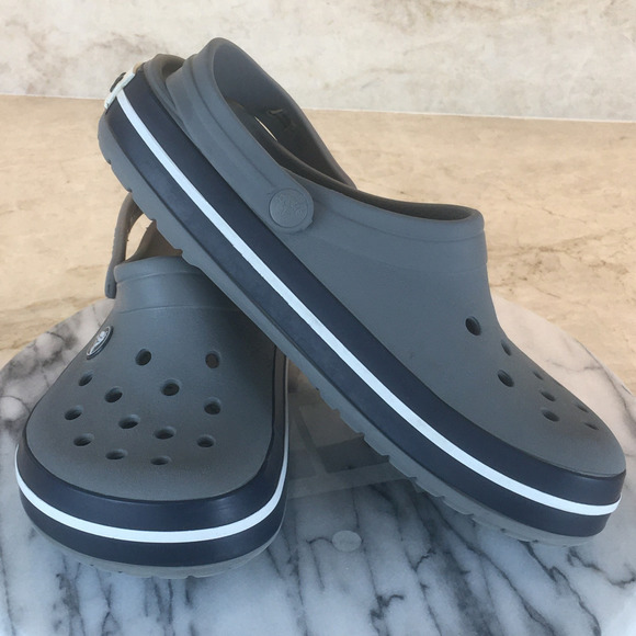 Crocs Gray White Blue Slip-on Sandal Water Shoe Kid's Size J5 - Picture 7 of 9